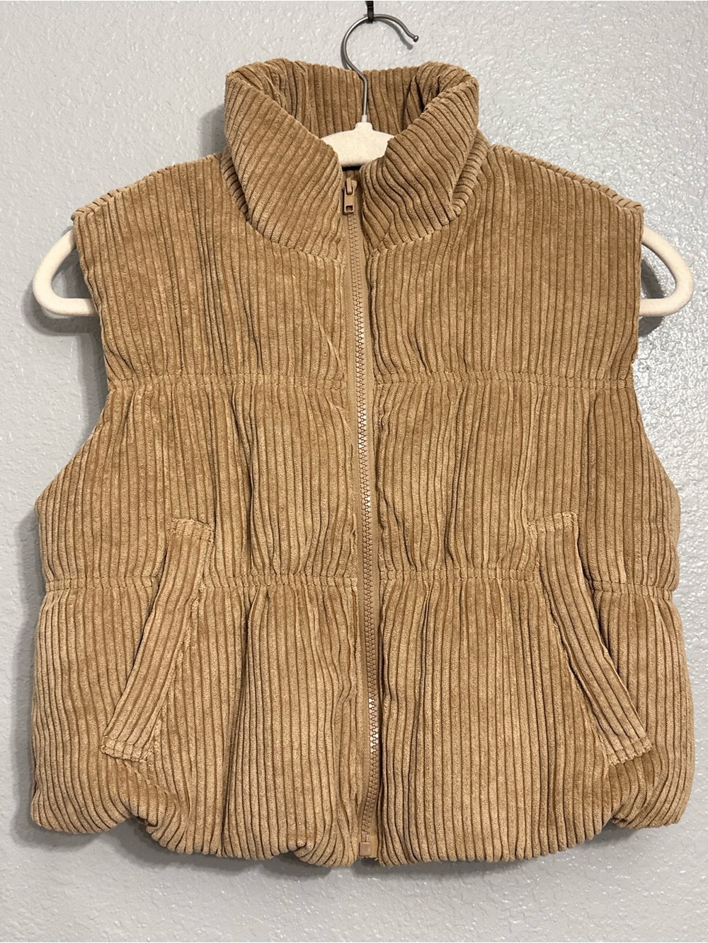 Kids Corduroy Puffer Vest - Tan